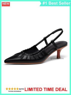 Slingback Kitten Heels Pointed Toe Slip On Pleated Dress Pumps